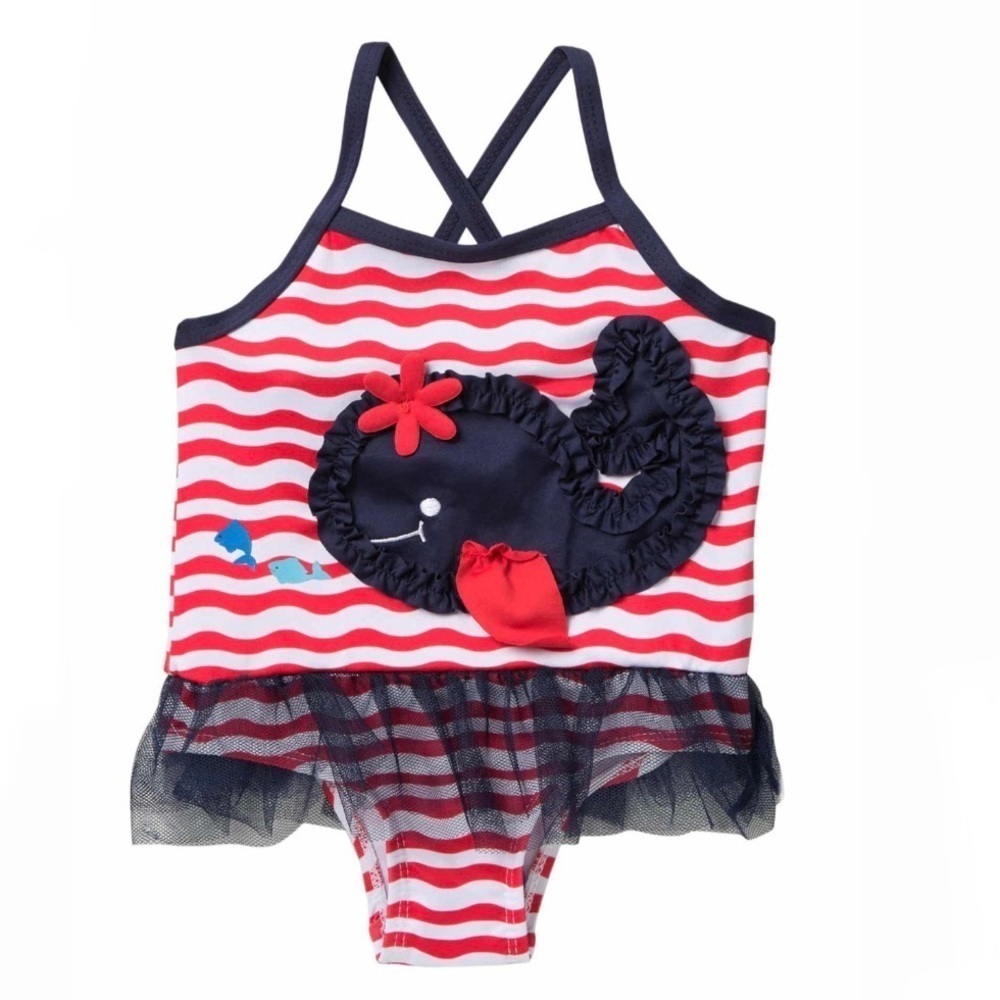 WIPPETTE CUTE WHALES/MESH STRIPED 1PC SWIMSUIT